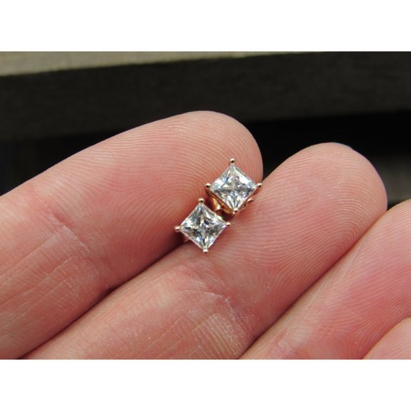 Sterling Silver Small Square Rose Gold Plated Stud CZ Earrings Vintage Wedding - Picture 2 of 6